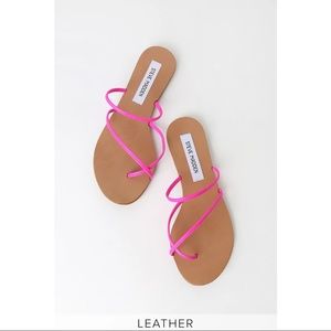 Steve Madden Pink Neon Leather Strappy Slide Sandals Size 8